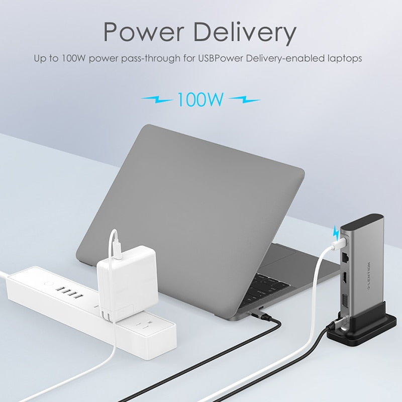 LENTION 10 in 1 Long Cable USB C Docking desk Station